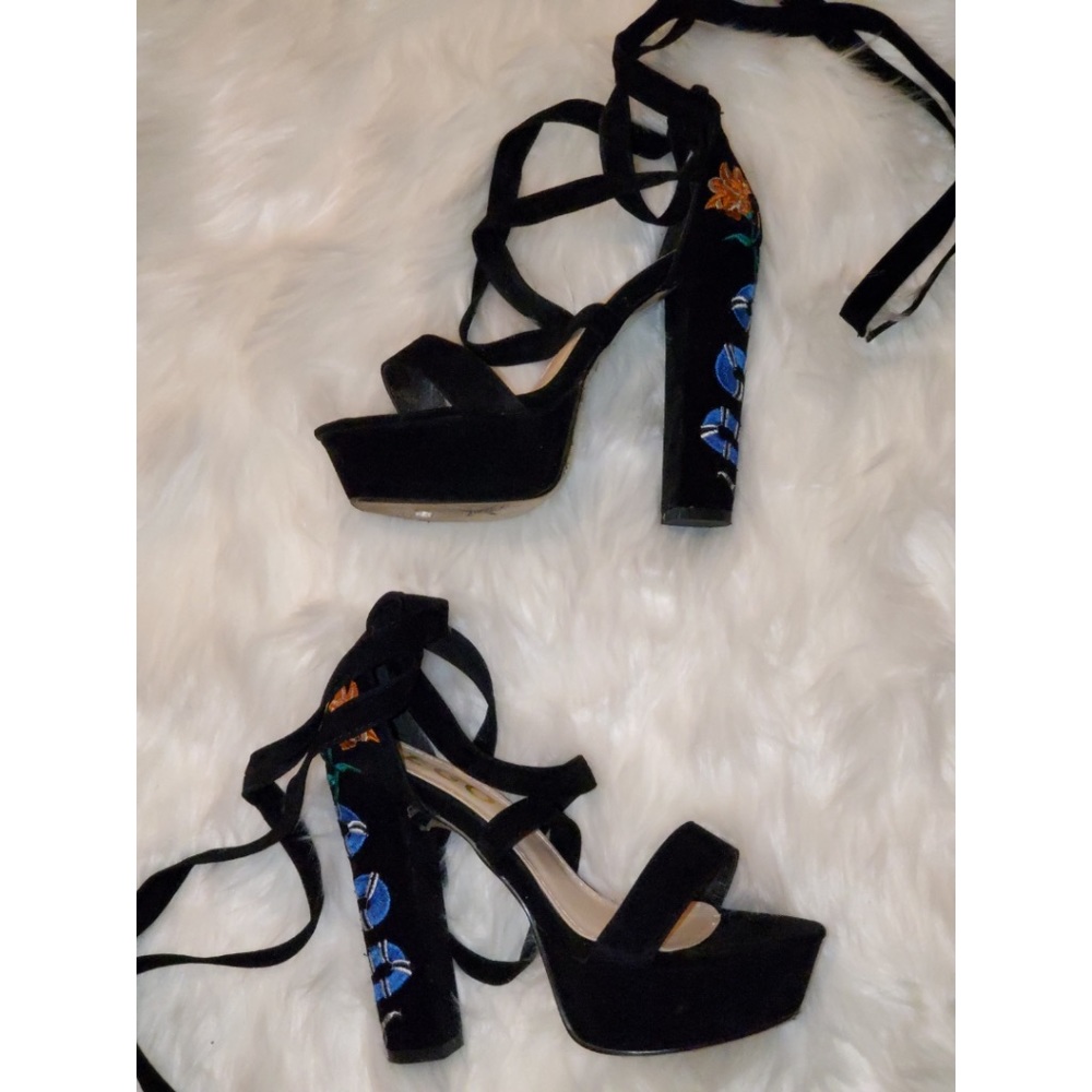 Ego Black Suede Snake Print Platform heels